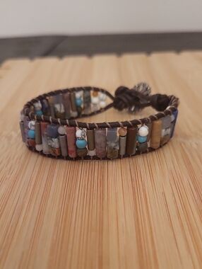 Handmade Multicolor Gemstone Beaded  Leather Wrap Bracelet
